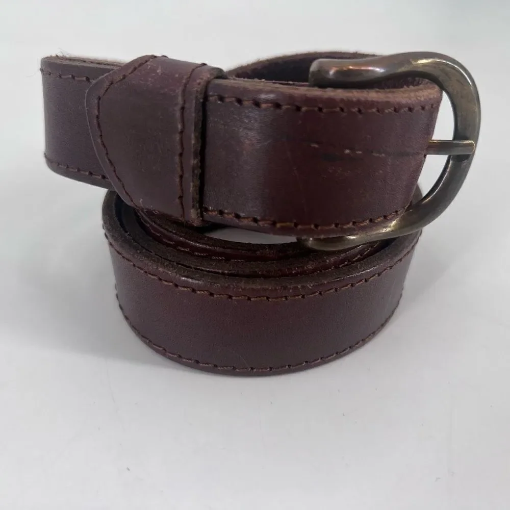 Vintage Women's Real Leather Stitch Point Adjustable Buckle Belt‎ Brown One Size